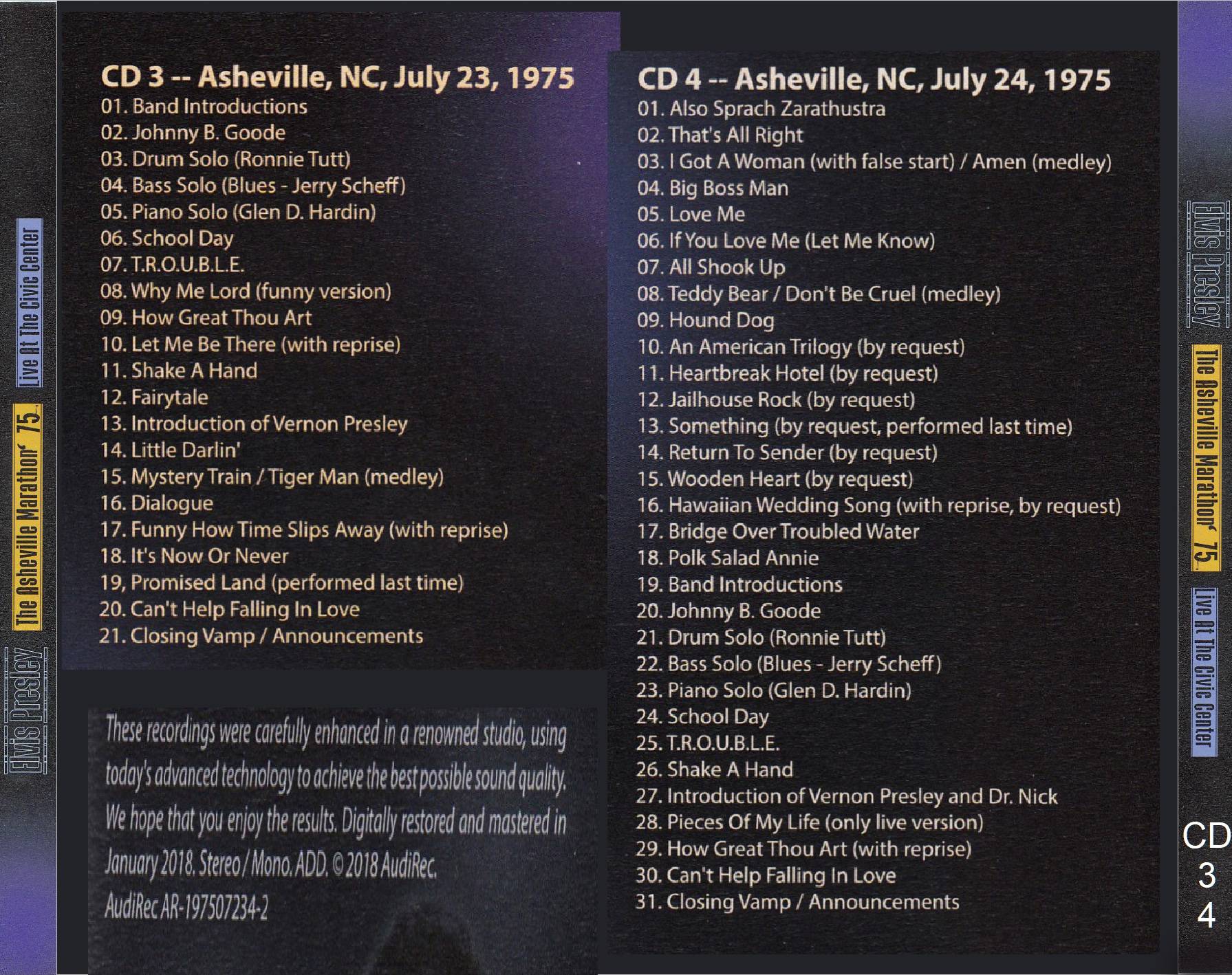 Elvis Presley The Asheville Marathon 75 : Back1